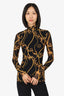 Ganni Black/Gold Baroque Print mesh Top Size 34
