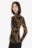 Ganni Black/Gold Baroque Print mesh Top Size 34