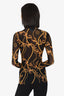 Ganni Black/Gold Baroque Print mesh Top Size 34