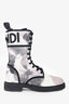 Fendi White/Grey Canvas Printed Combat Boots Size 36
