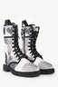 Fendi White/Grey Canvas Printed Combat Boots Size 36