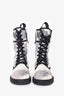 Fendi White/Grey Canvas Printed Combat Boots Size 36