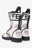 Fendi White/Grey Canvas Printed Combat Boots Size 36