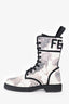 Fendi White/Grey Canvas Printed Combat Boots Size 36