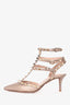 Valentino Bronze Leather Rockstud Cage Kitten Heels Size 36