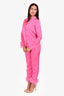 Nadine Merabi Pink Silk Feather Trim Blazer & Pant Set Size XS