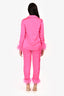 Nadine Merabi Pink Silk Feather Trim Blazer & Pant Set Size XS