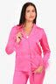 Nadine Merabi Pink Silk Feather Trim Blazer & Pant Set Size XS