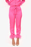 Nadine Merabi Pink Silk Feather Trim Blazer & Pant Set Size XS