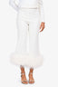Nadine Merabi White Silk Feather Trip Pants Size XS