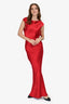 Shona Joy Red Cowl Neck Backless Sleeveless Gown Size 2