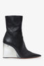 Amina Muaddi Black Leather Acrylic Wedge Pointed Boots Size 40