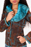 Balmain Brown/Blue Floral Embroidery Faux Fur Jacket Size 36