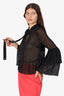Saks Fifth Avenue Black Silk Sheered Ruffled Sleeve Top Size S