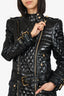 Balmain Black Quilted Padded Belted Coat Size 42