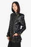 Balmain Black Quilted Padded Belted Coat Size 42