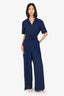 Gucci Navy Blue Wool Utility 'GG' Belted Jumpsuit Size 48