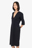 Victoria Beckham Black V-Neck Zip Detail Bodycon Midi Dress Size 12