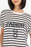 Christian Dior Black/White Silk Knit Striped 'J'Adior' Logo Short Sleeve Top Size 12