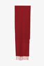 Yves Saint Laurent Red Wool Logo Fringe Scarf