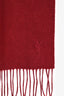 Yves Saint Laurent Red Wool Logo Fringe Scarf