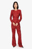 Nadine Merabi Red Sequin Lace Bella Jumpsuit with Belt Size XL