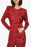 Nadine Merabi Red Sequin Lace Bella Jumpsuit with Belt Size XL