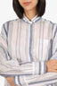 Brunello Cucinelli White/Blue Striped Button Down Beaded Collar Blouse Size M