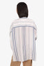 Brunello Cucinelli White/Blue Striped Button Down Beaded Collar Blouse Size M