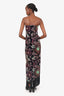 Chiara Boni Black/Multicolor Floral Print Tassel Strapless Maxi Dress Size 44