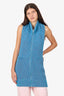 MM6 Maison Margiela Blue Knit Open-back Zip-up Sleeveless Sweater Size M