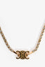 Celine Gold Toned Triomphe Logo Tennis Necklace