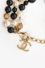 Pre-Loved Chanel™ Black/White/Gold Toned Faux Pearl Beaded CC Logo Triple Strand Bracelet