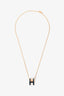 Hermès Gold Toned/Navy Enamel Pop H Necklace