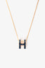 Hermès Gold Toned/Navy Enamel Pop H Necklace