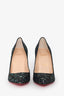 Christian Louboutin Navy Glittered Leather Pointed Toe Heels Size 36.5