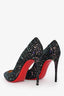 Christian Louboutin Navy Glittered Leather Pointed Toe Heels Size 36.5