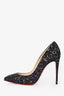 Christian Louboutin Navy Glittered Leather Pointed Toe Heels Size 36.5