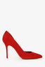 Manolo Blahnik Red Suede Leather Pointed Toe Heels Size 36