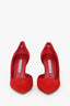 Manolo Blahnik Red Suede Leather Pointed Toe Heels Size 36