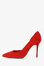 Manolo Blahnik Red Suede Leather Pointed Toe Heels Size 36