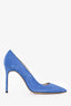 Manolo Blahnik Blue Suede Leather Pointed Toe Heels Size 36.5