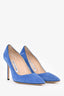 Manolo Blahnik Blue Suede Leather Pointed Toe Heels Size 36.5
