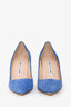 Manolo Blahnik Blue Suede Leather Pointed Toe Heels Size 36.5