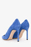 Manolo Blahnik Blue Suede Leather Pointed Toe Heels Size 36.5