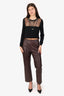 Oscar de la Renta Burgundy Leather Wide Leg Pants Size 8