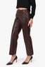 Oscar de la Renta Burgundy Leather Wide Leg Pants Size 8