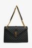 Saint Laurent Black Chevron Grained Leather Large Envelope Bag