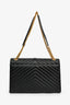 Saint Laurent Black Chevron Grained Leather Large Envelope Bag