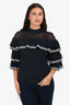Self-Portrait Navy/White Ruffled Knit Sweater Size S